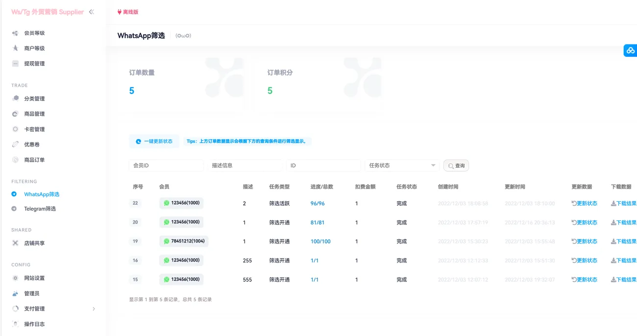国外社交平台账号销售系统源码,telegram飞机号出售,WhatsApp筛选Ws,Tg外贸营销Supplier推特号,FB号,谷歌开户,小火箭Ws,Channel账号